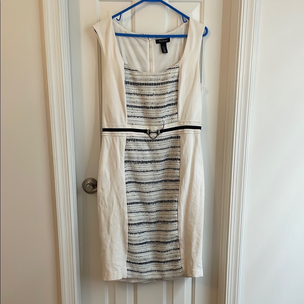 White House Black Market White and Black Patterned Midi Dress